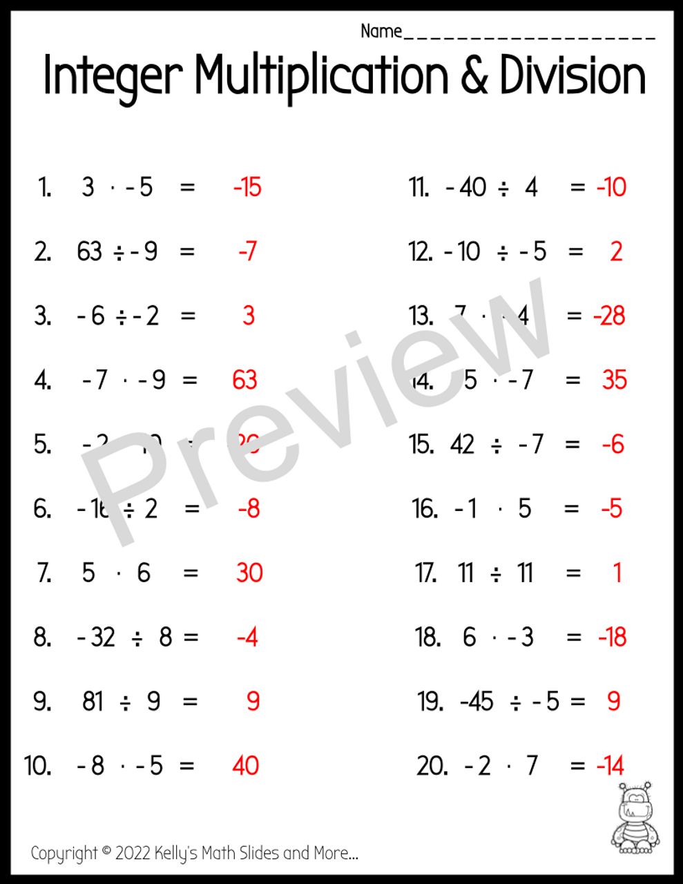 Multipliying Integers Worksheets Grade 6 updated June 2022 