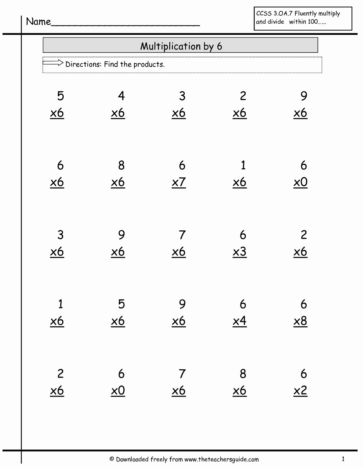 Multiplying By 6 Worksheet Fresh Multiplication Facts Worksheets From 