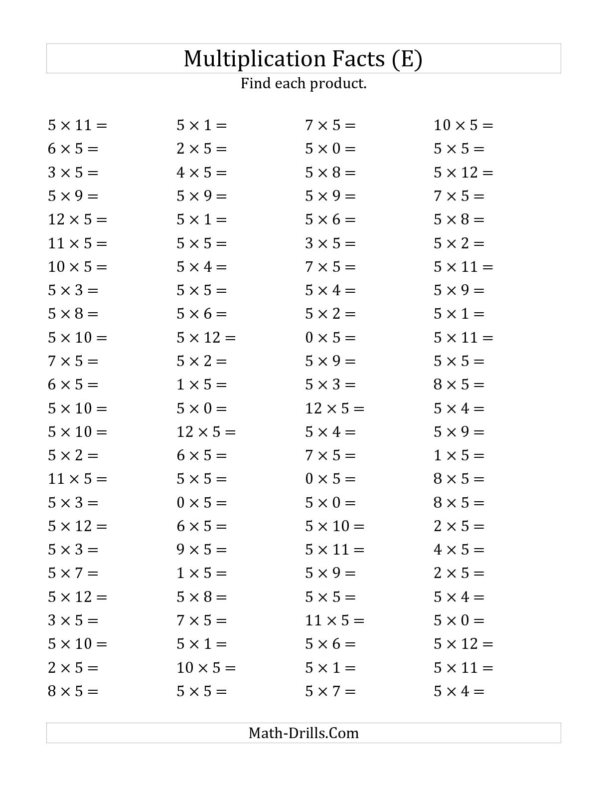 Multiplying By 6 Worksheet Printable