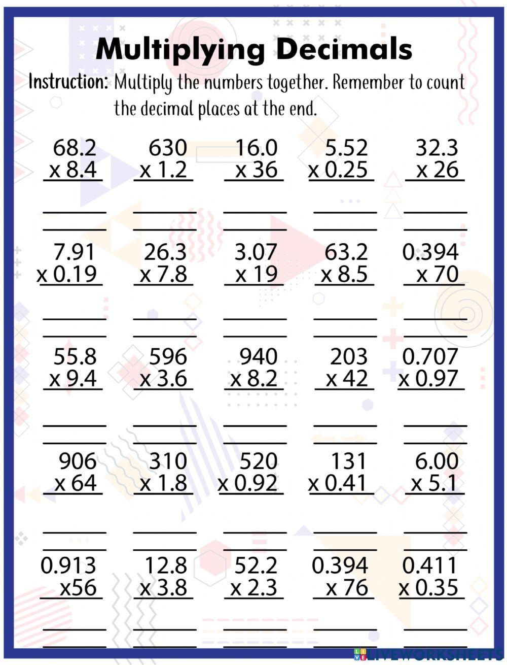 Multiplying Decimals Kellyfrindell Live Worksheets Worksheets Library