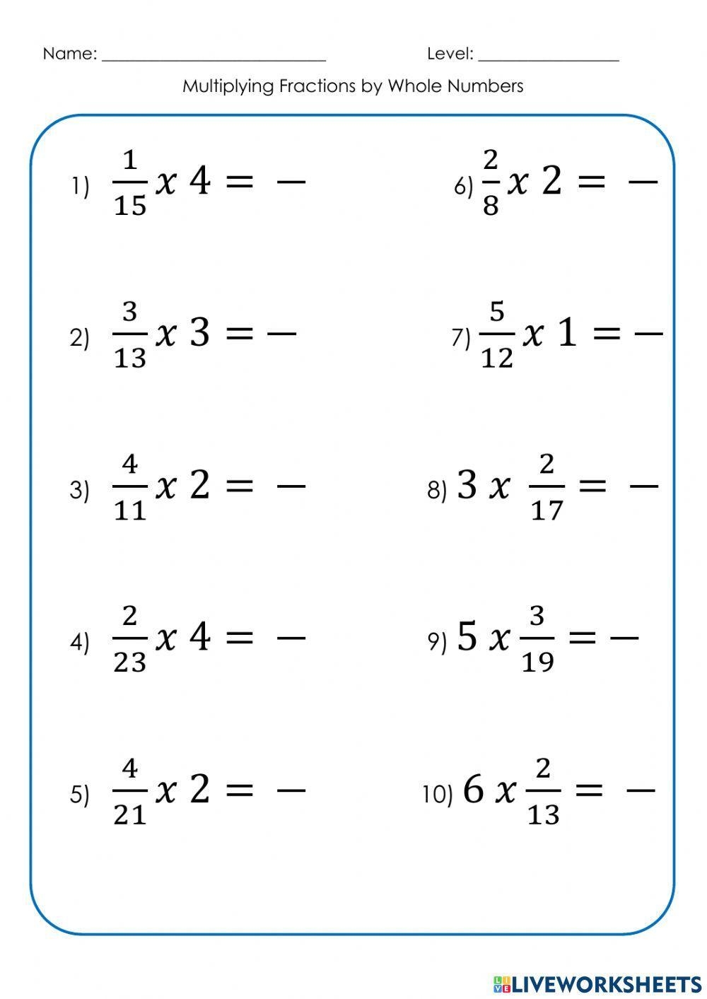 multiplying fractions by fractions worksheet