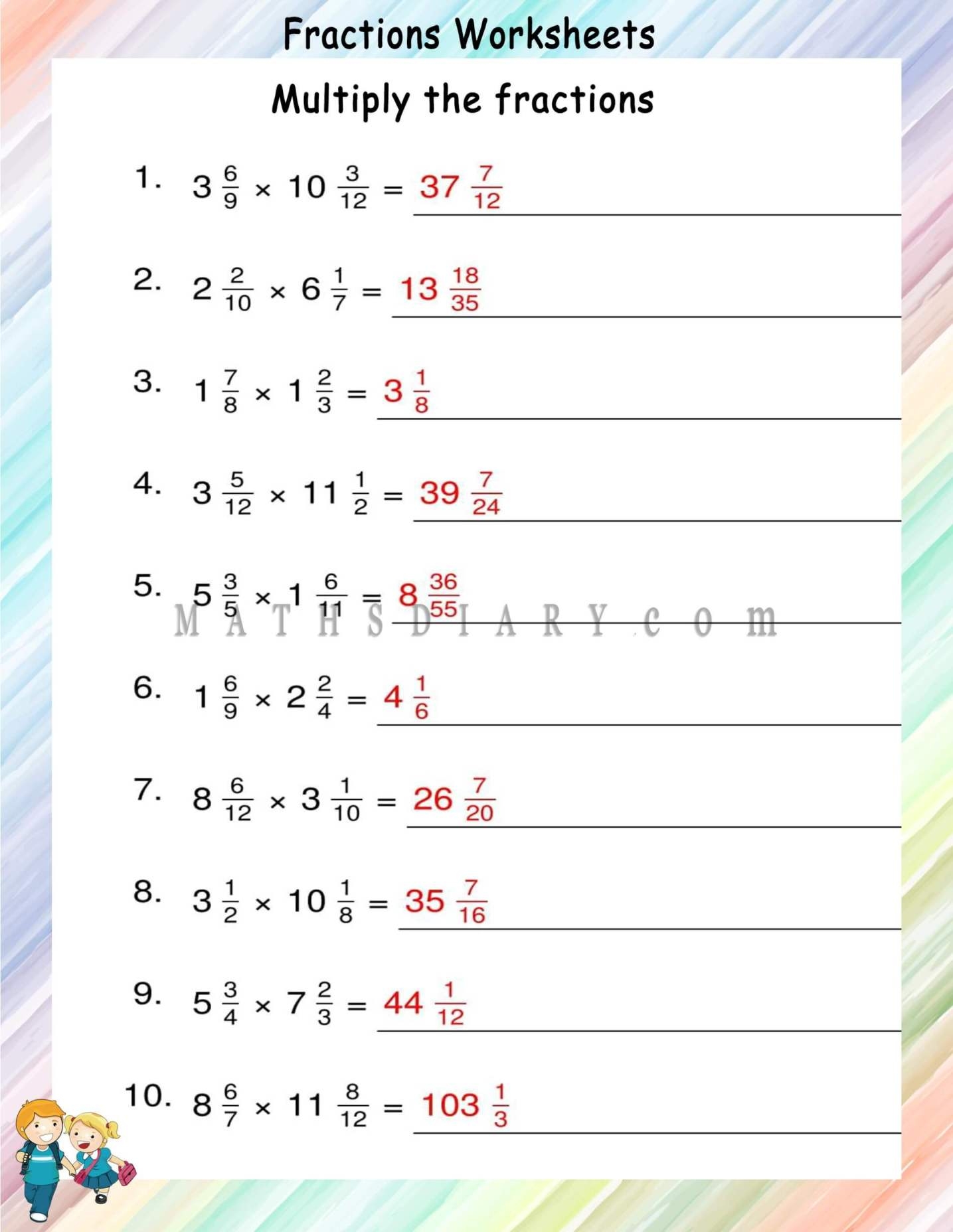 Multiplying Mixed Fractions Worksheets Math Worksheets 