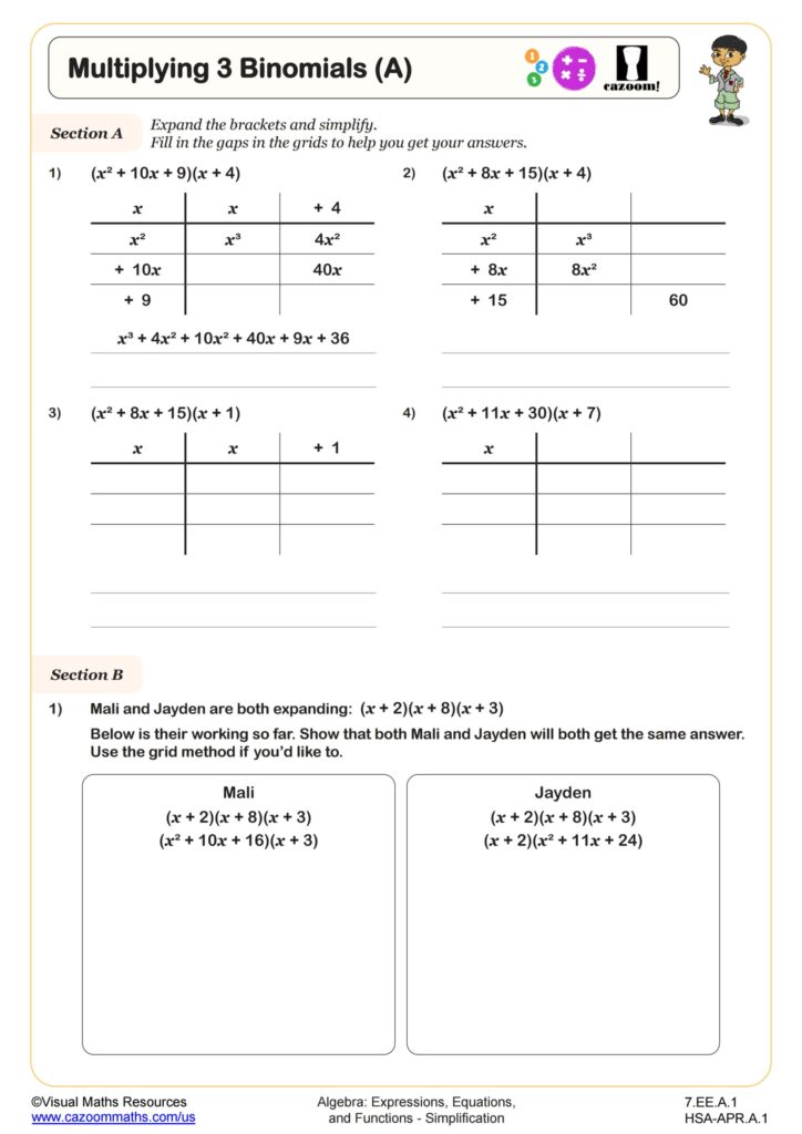 Multiplying Monomials FOIL Method Worksheets Library