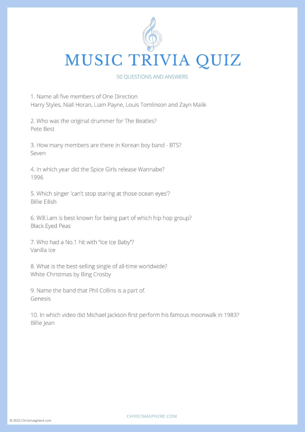 Music Trivia Quiz 50 Fun Questions And Answers For All Ages Music 