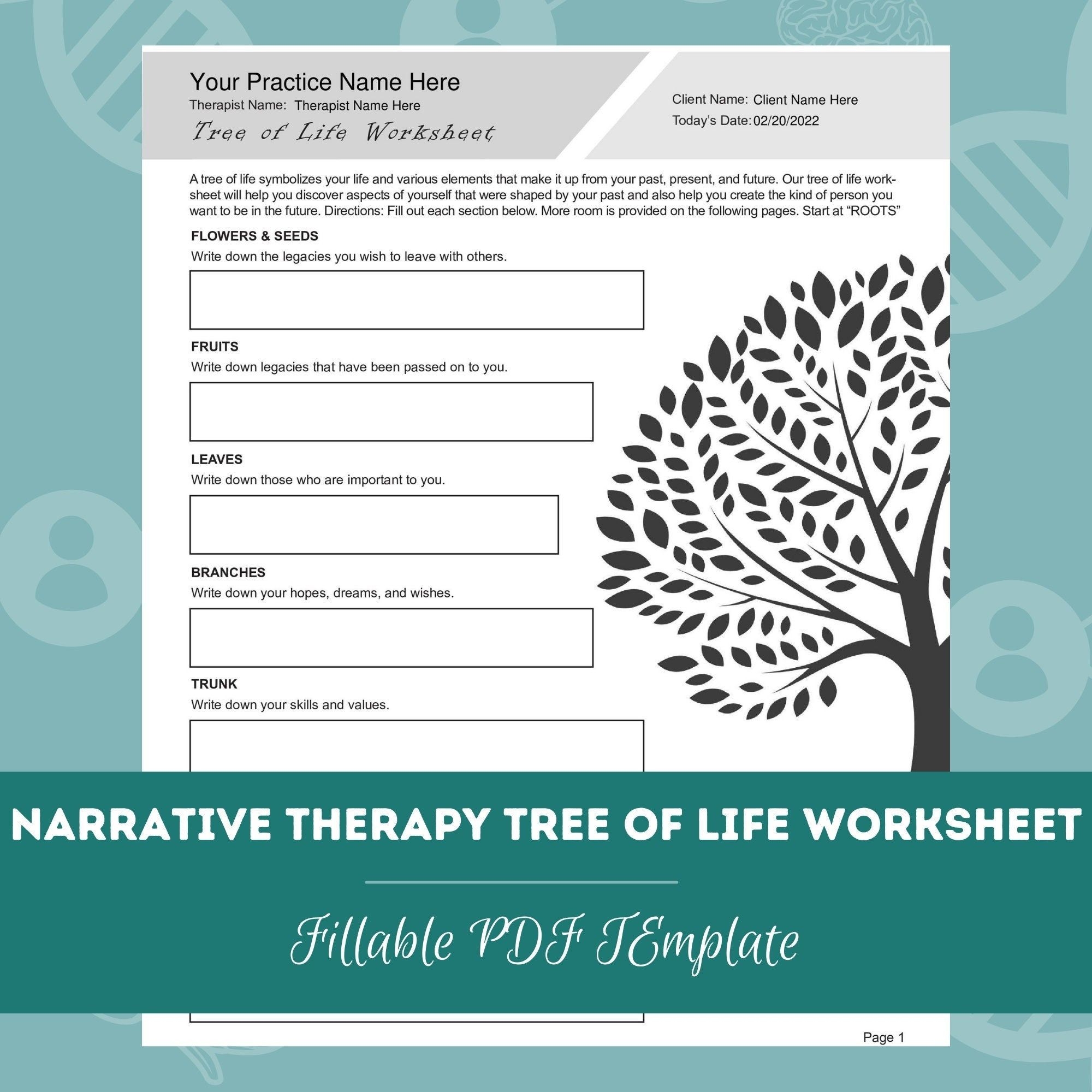 Narrative Therapy Tree Of Life Worksheet Editable Fillable PDF 