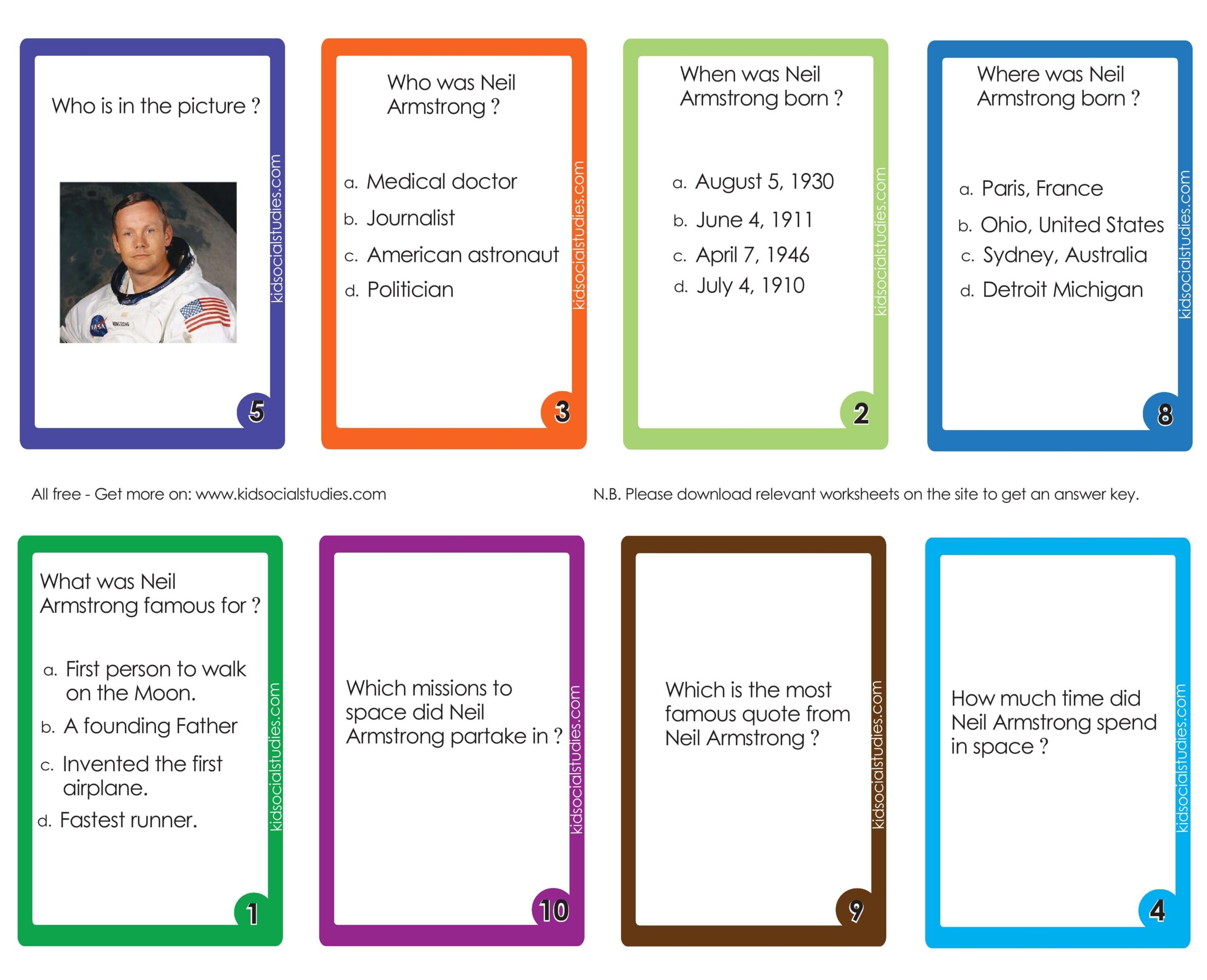 Neil Armstrong Flash Cards PDF American History