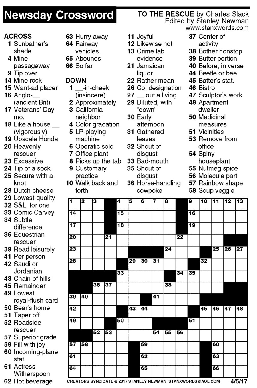 newsday printable crossword puzzle