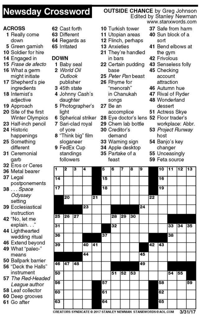 newsday printable crossword puzzles