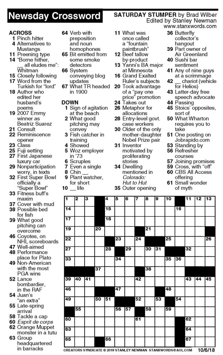 newsday crossword puzzle printable