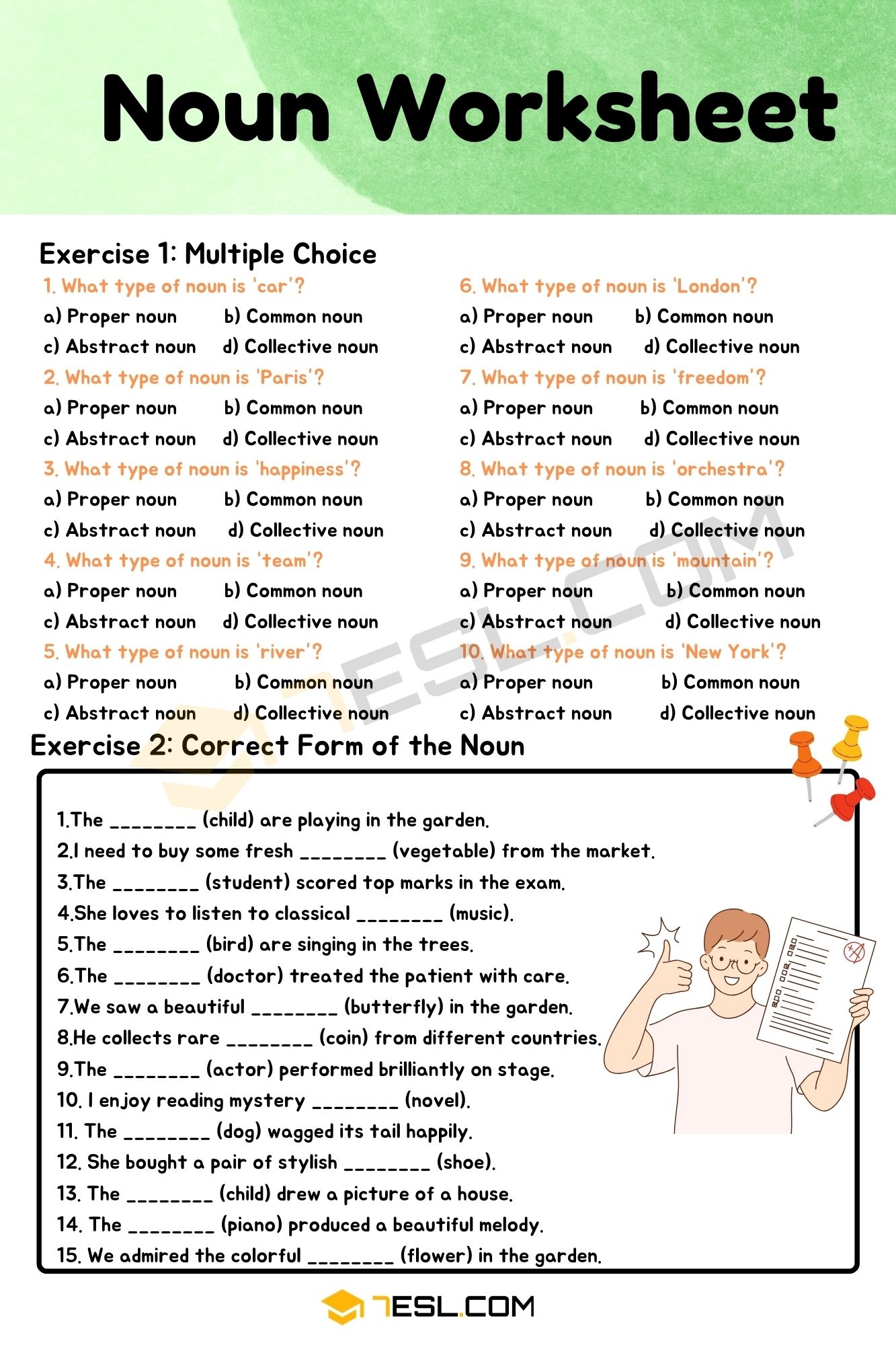 Noun Exercises Noun Worksheet 7ESL