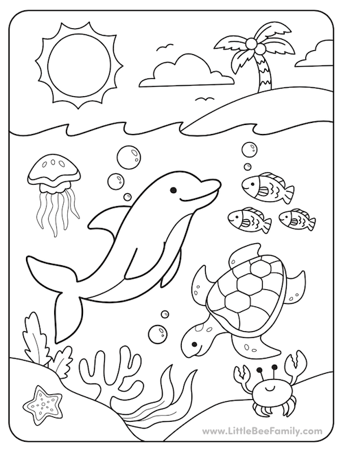 Ocean Coloring Page Little Bee Family