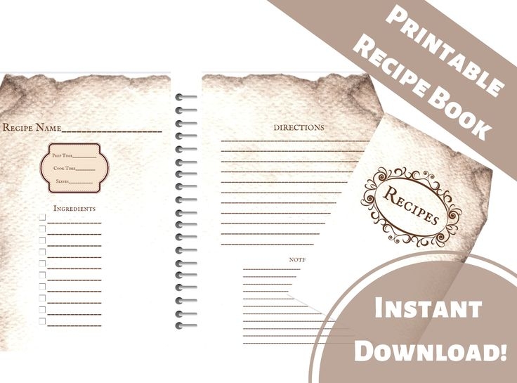 Old Fashioned Printable Recipe Book A4 Pdf Printable Recipe Cards