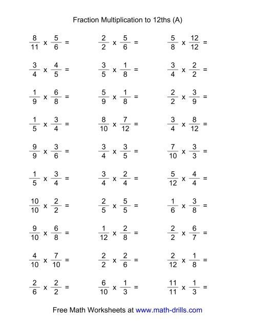 multiplication of fractions worksheets