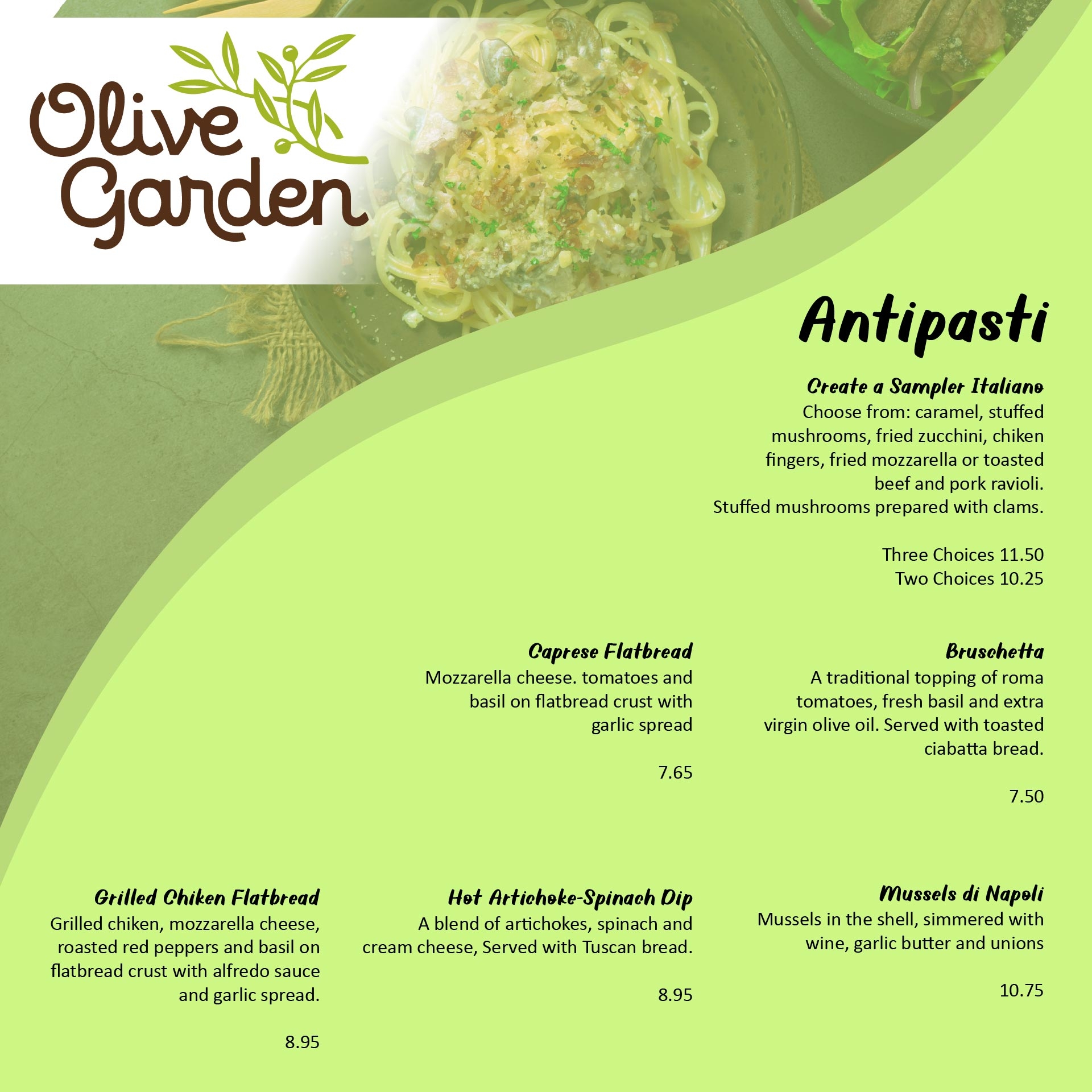 olive garden printable menu with prices
