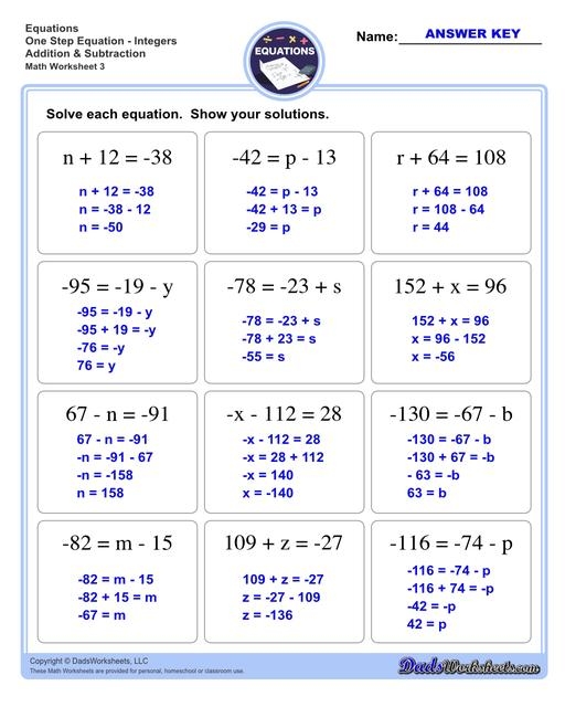 One Step Equations Worksheets Library