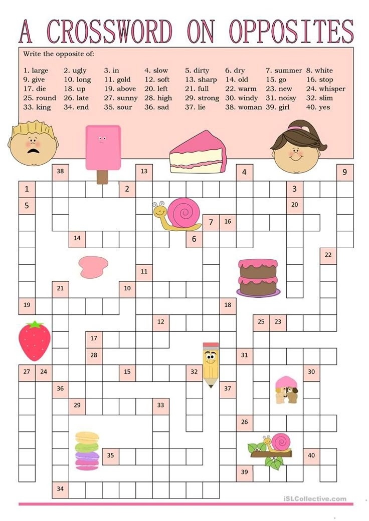 Opposites Crossword English ESL Worksheets