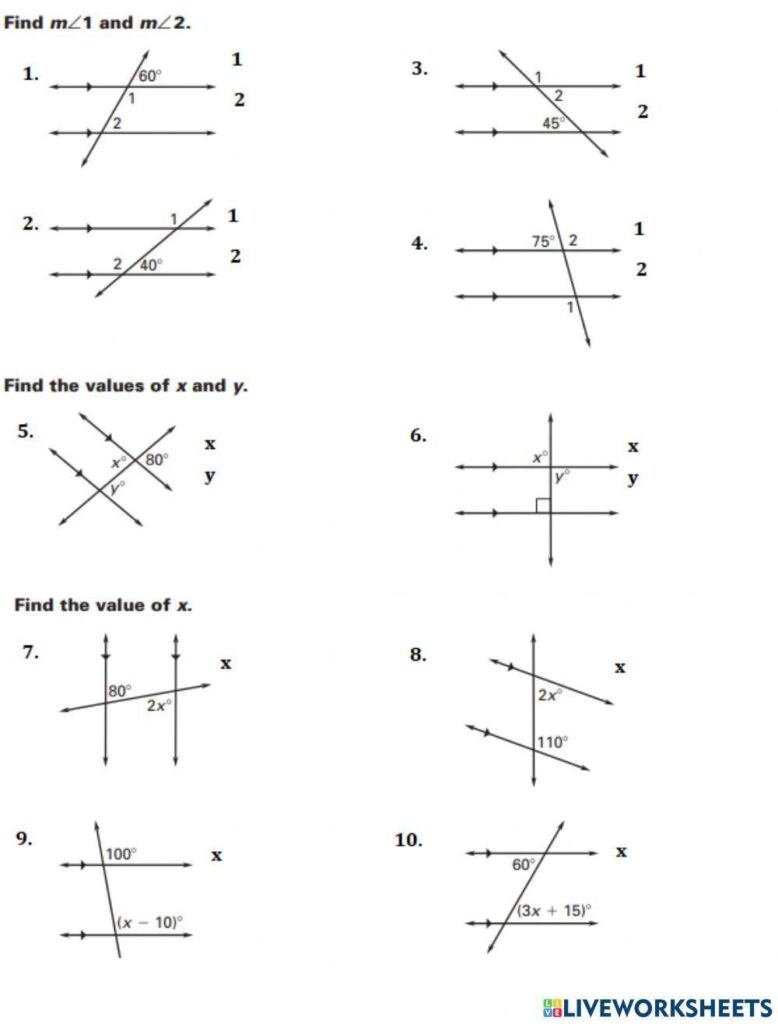 Parallel Lines And Transversals Interactive Worksheet Live