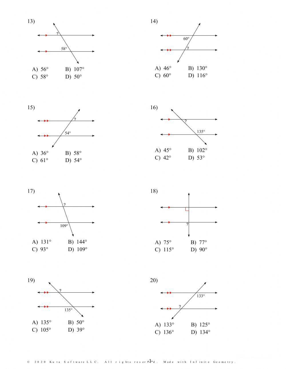 Parallel Lines Cut By A Transversal Worksheet Education 