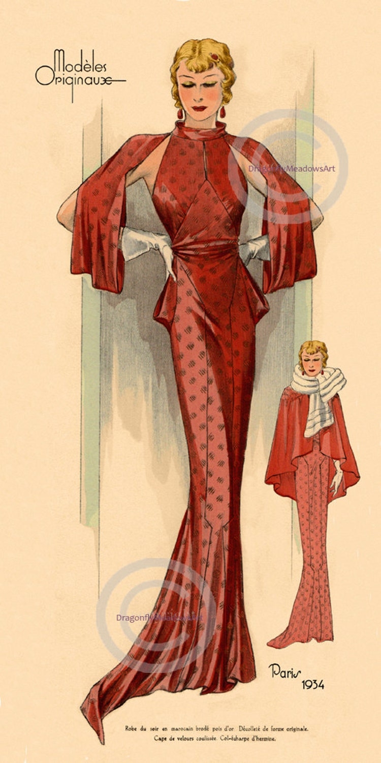 Paris Fashion Print Art Deco 1934 Lady In By DragonflyMeadowsArt