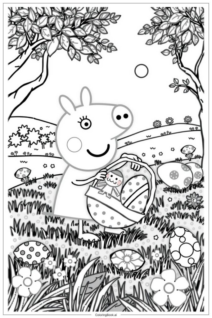 Peppa Easter Egg Hunt Coloring Page Coloring Page Free PDF PNG Printable