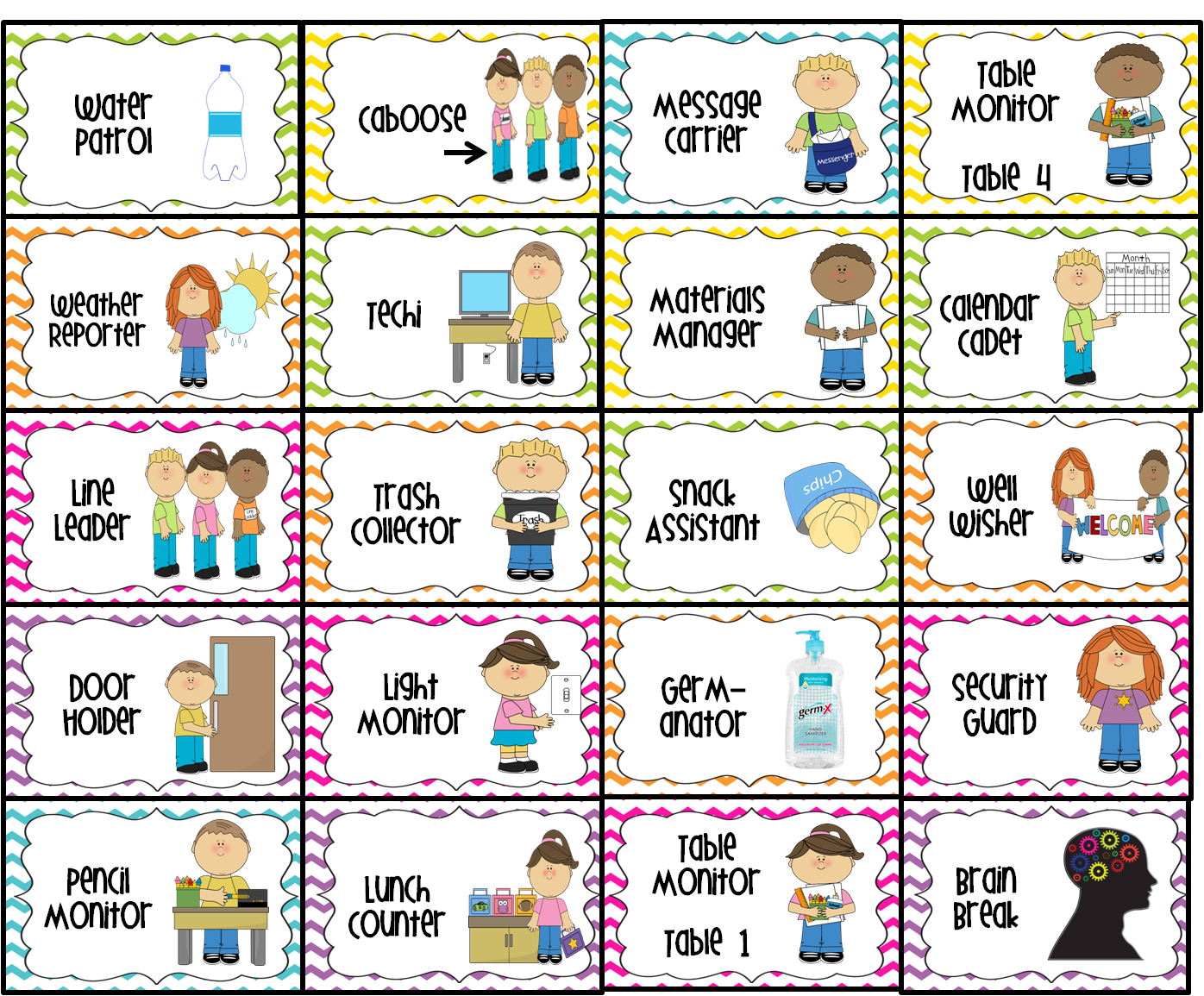 free printable classroom job cards