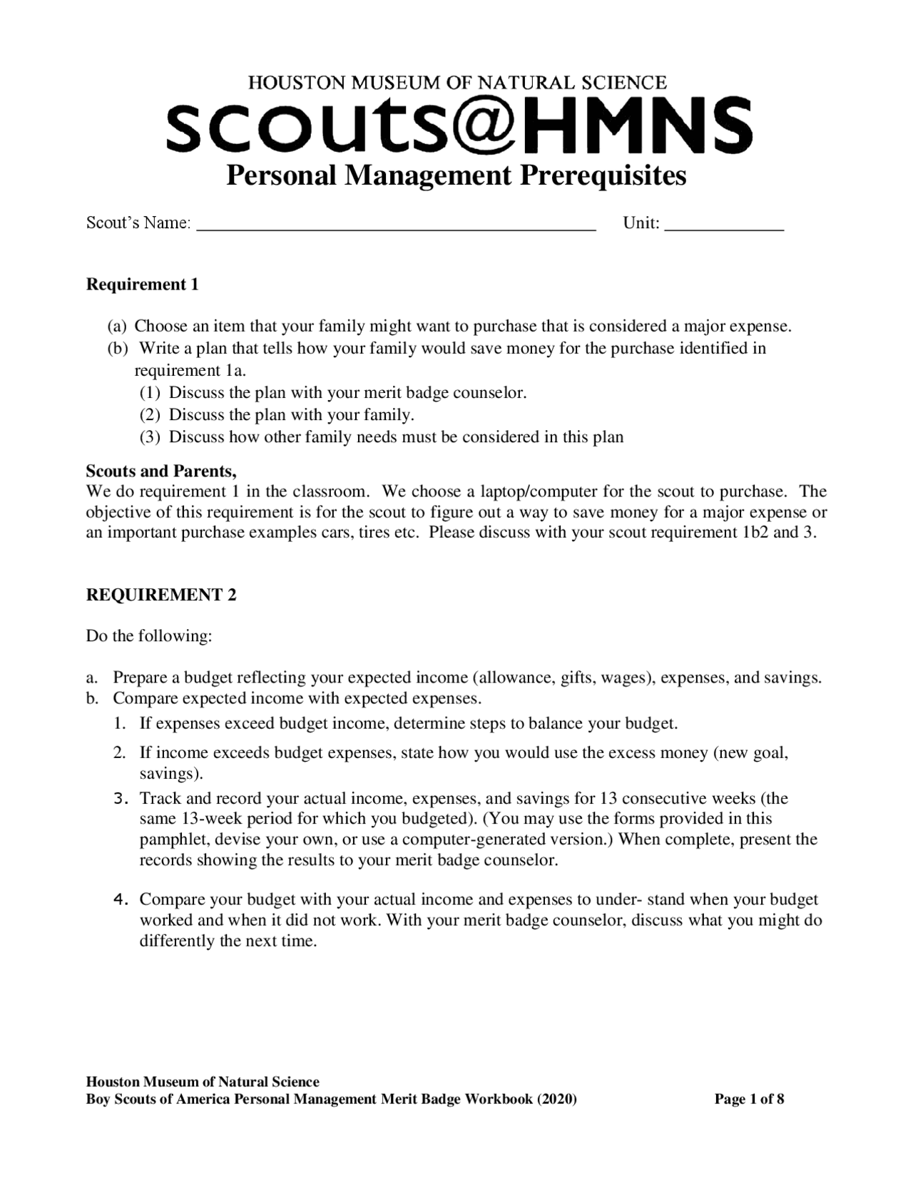 personal finance merit badge worksheet
