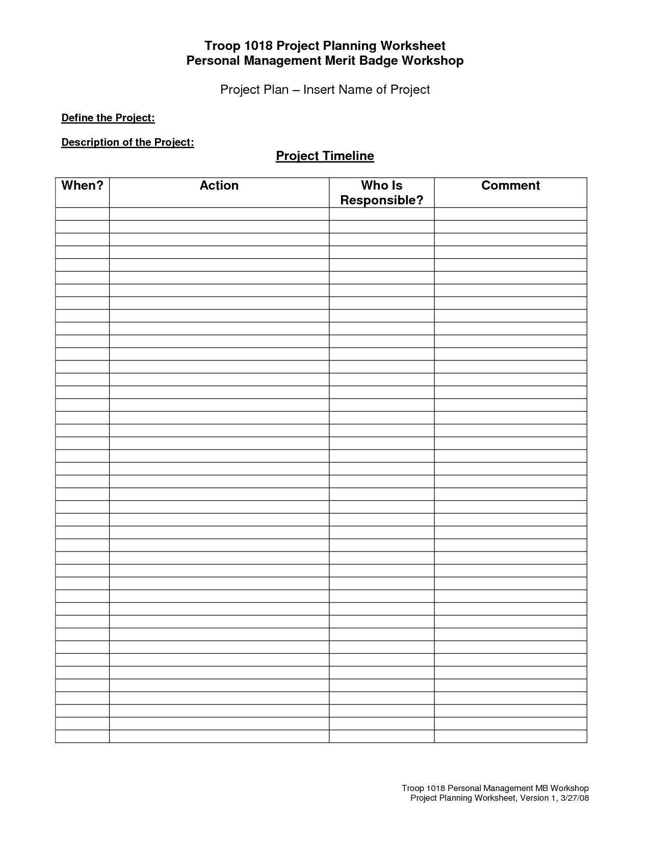 Personal Management Merit Badge Worksheet Printable PDF Template