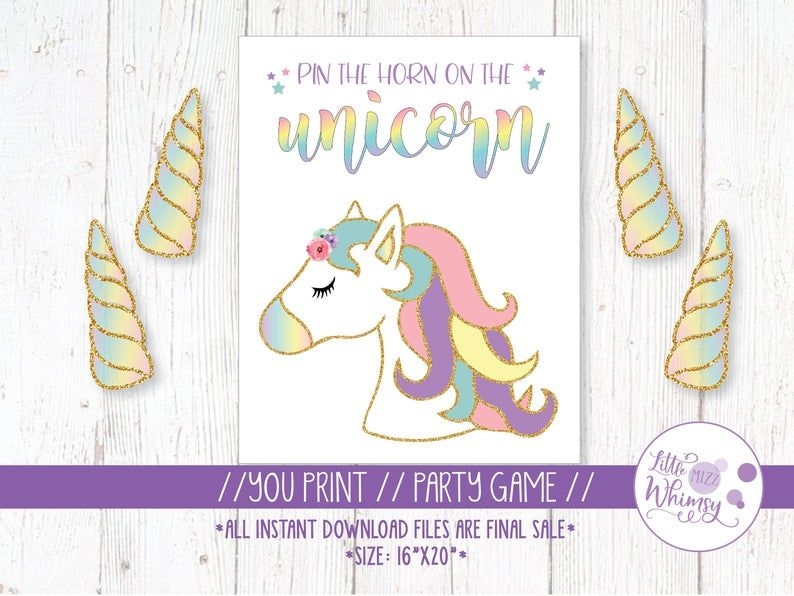 Pin The Horn On The Unicorn Pin Unicorn Printable Game Pin Etsy 