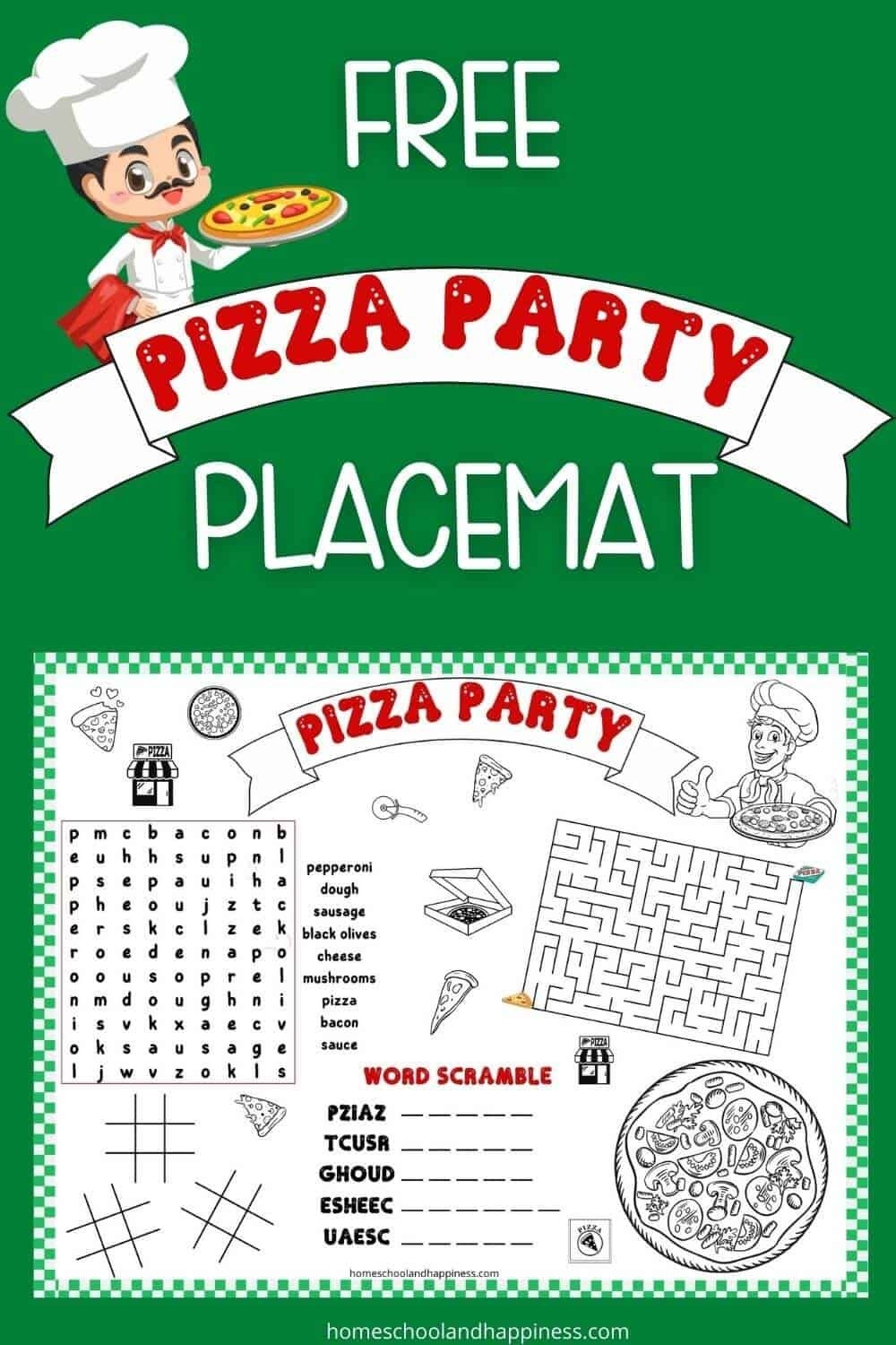 Pizza Placemat Printable Activity For Kids