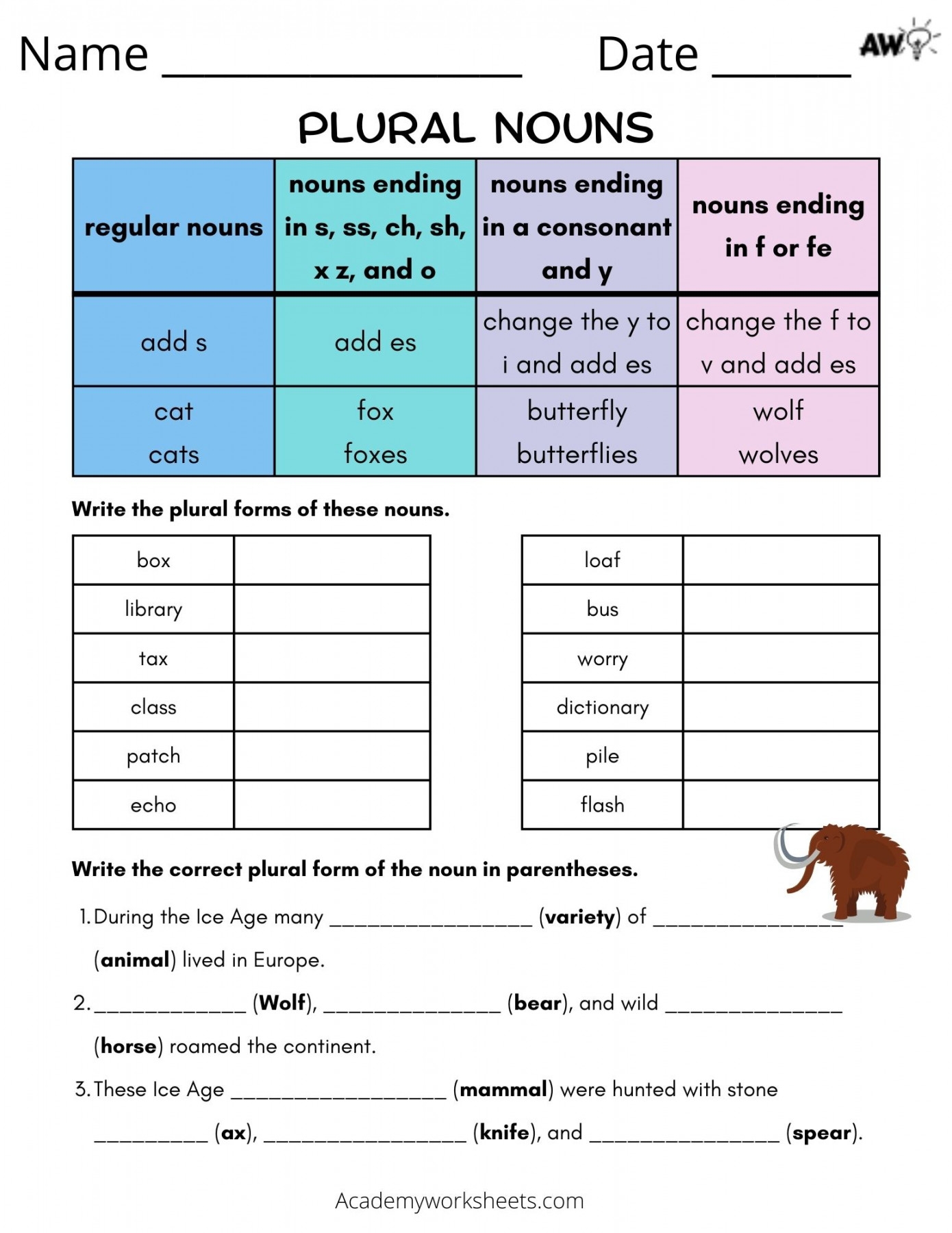 Plural Of Irregular Nouns Worksheet Printable PDF Template