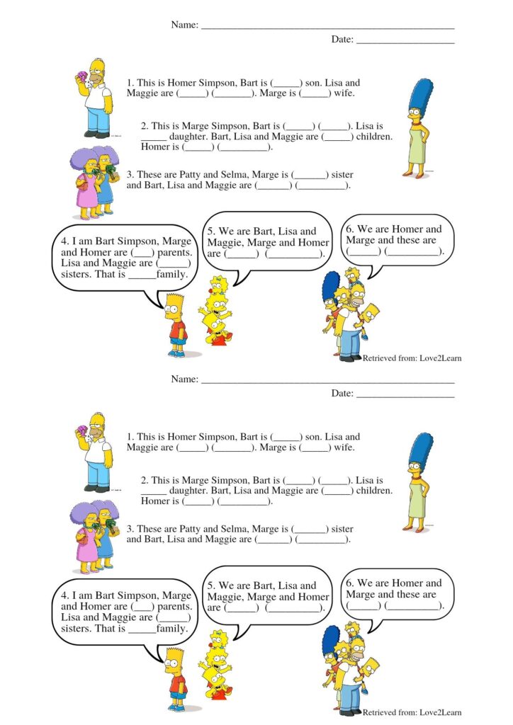 Possessive Adjectives Marge Simpson Possessives Printable Worksheets