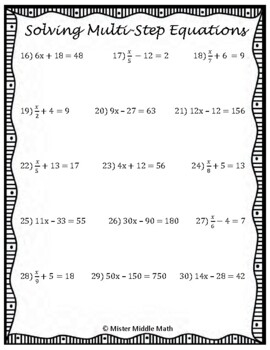 Practice With Solving Multi Step Equations At Grade Level Version 