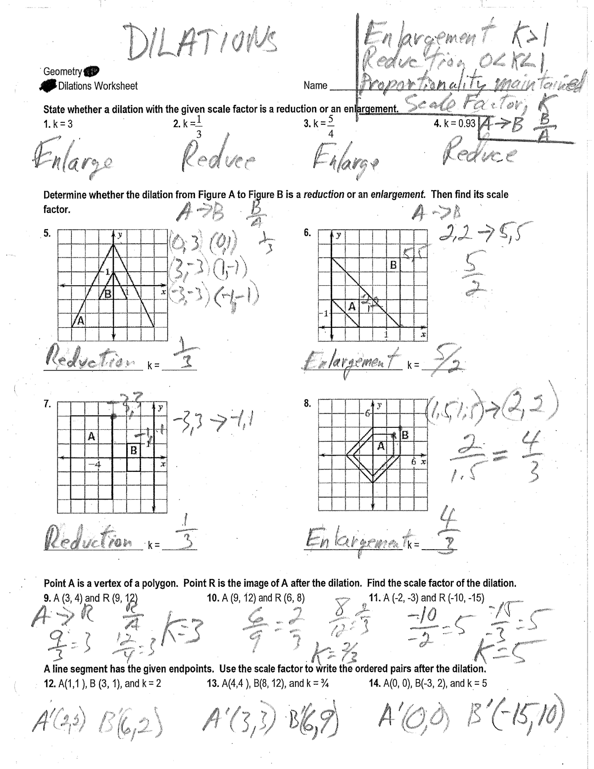 Pre Algebra Dilations Finding Scale Factor Worksheet Answers Key 