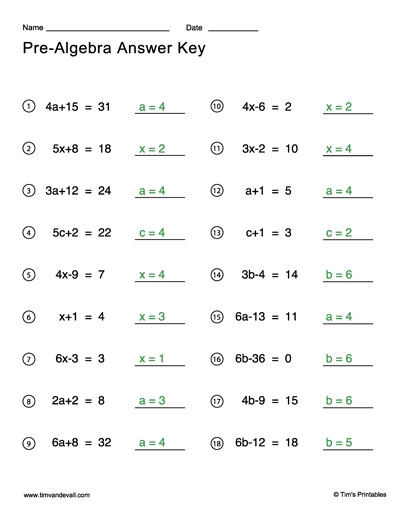 Pre Algebra Worksheets Tim 39 s Printables