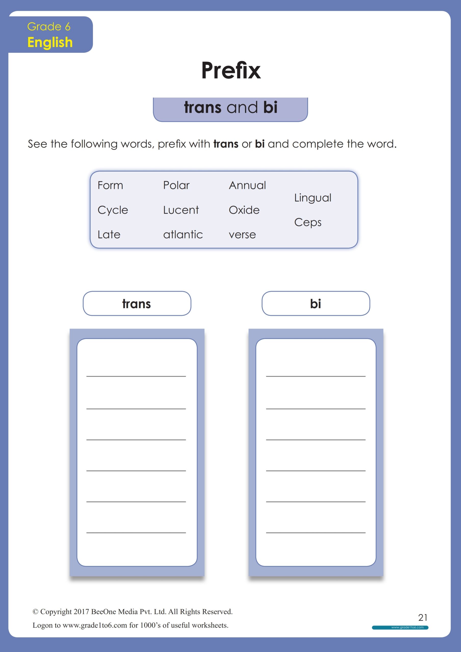 prefix worksheets