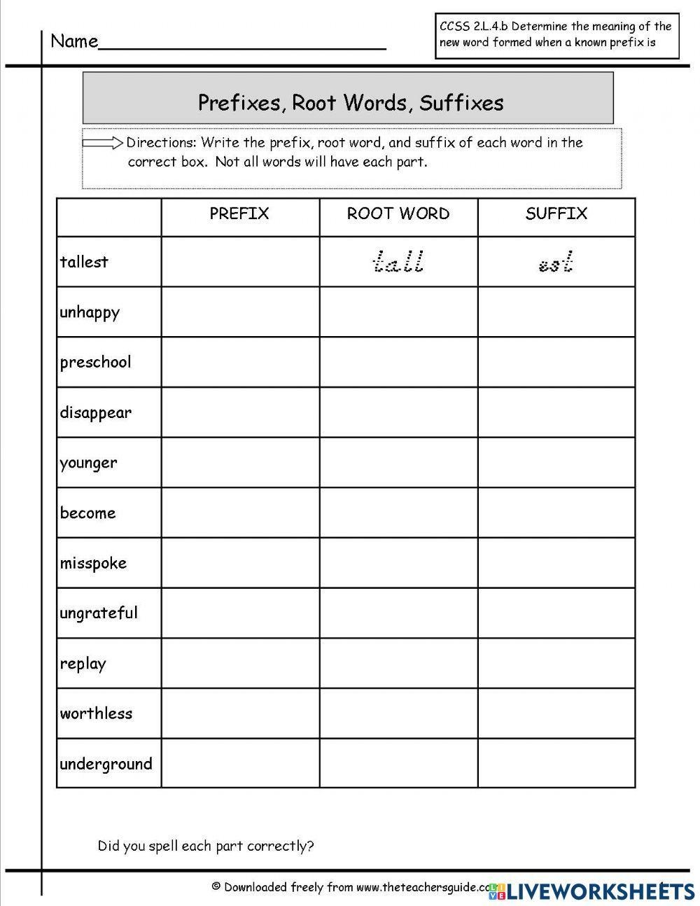 Prefixes And Suffixes Worksheet For 4th 8th Grade Lesson Planet 