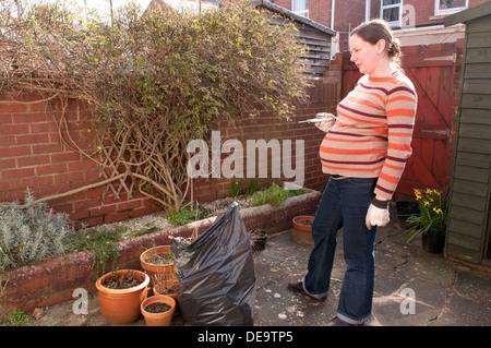 Pregnant Woman Gardening Stock Photo Alamy
