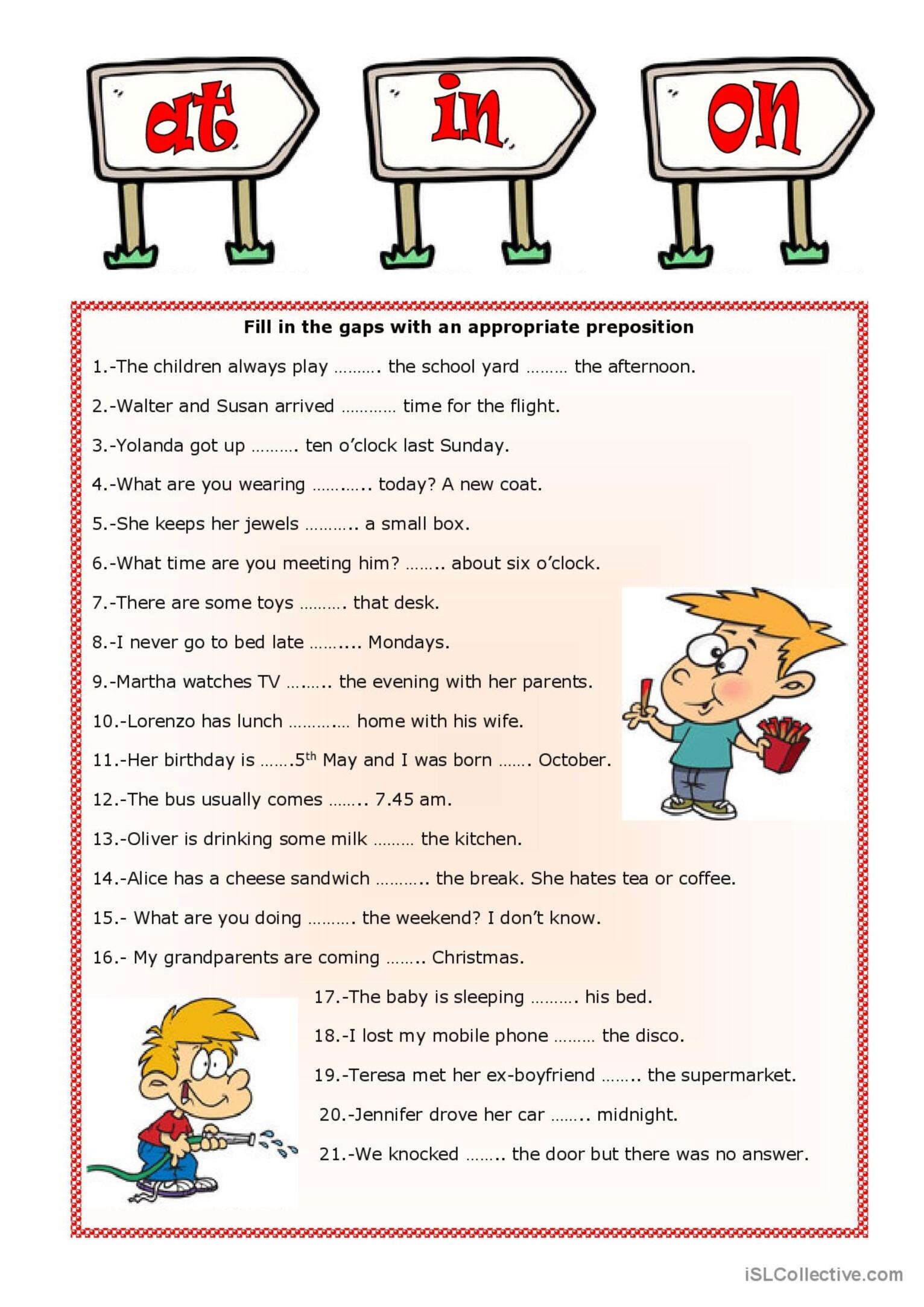 PREPOSITIONS IN AT ON English ESL Worksheets Pdf Doc