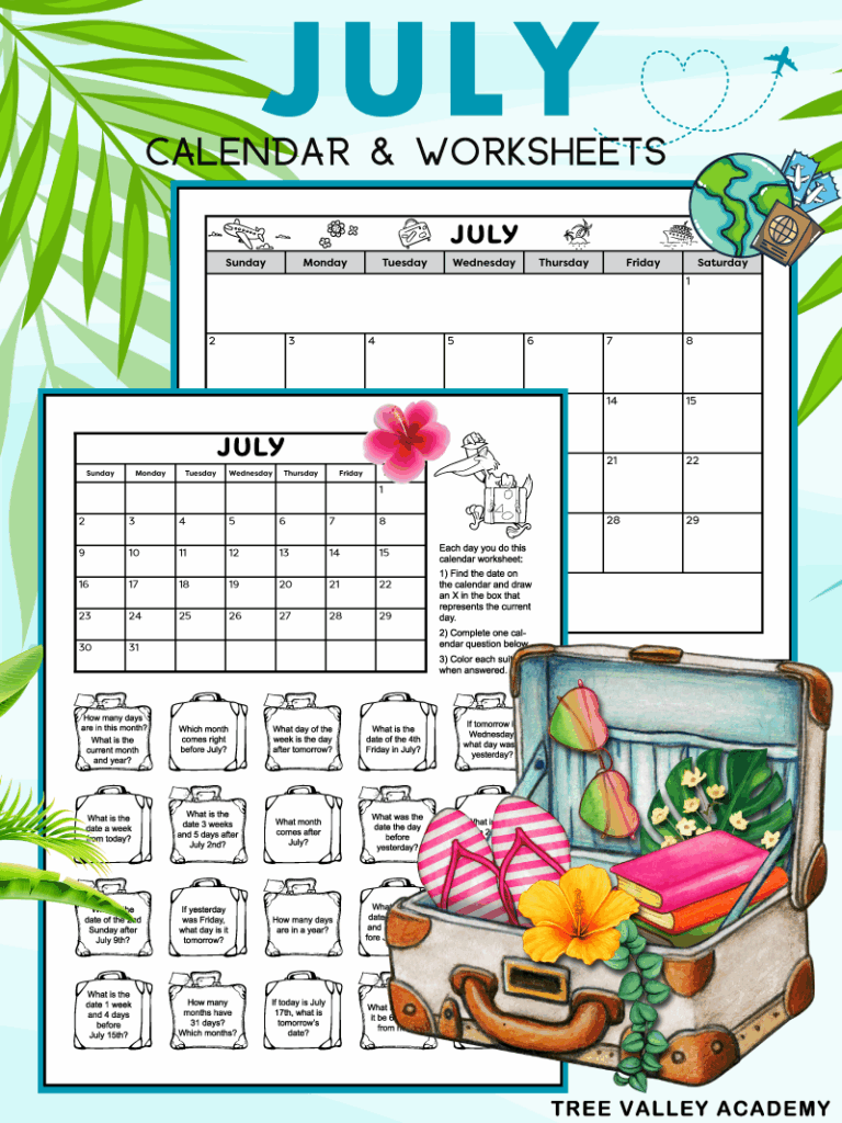 Preschool Calendar Worksheets Printable Kids Monthly Digital