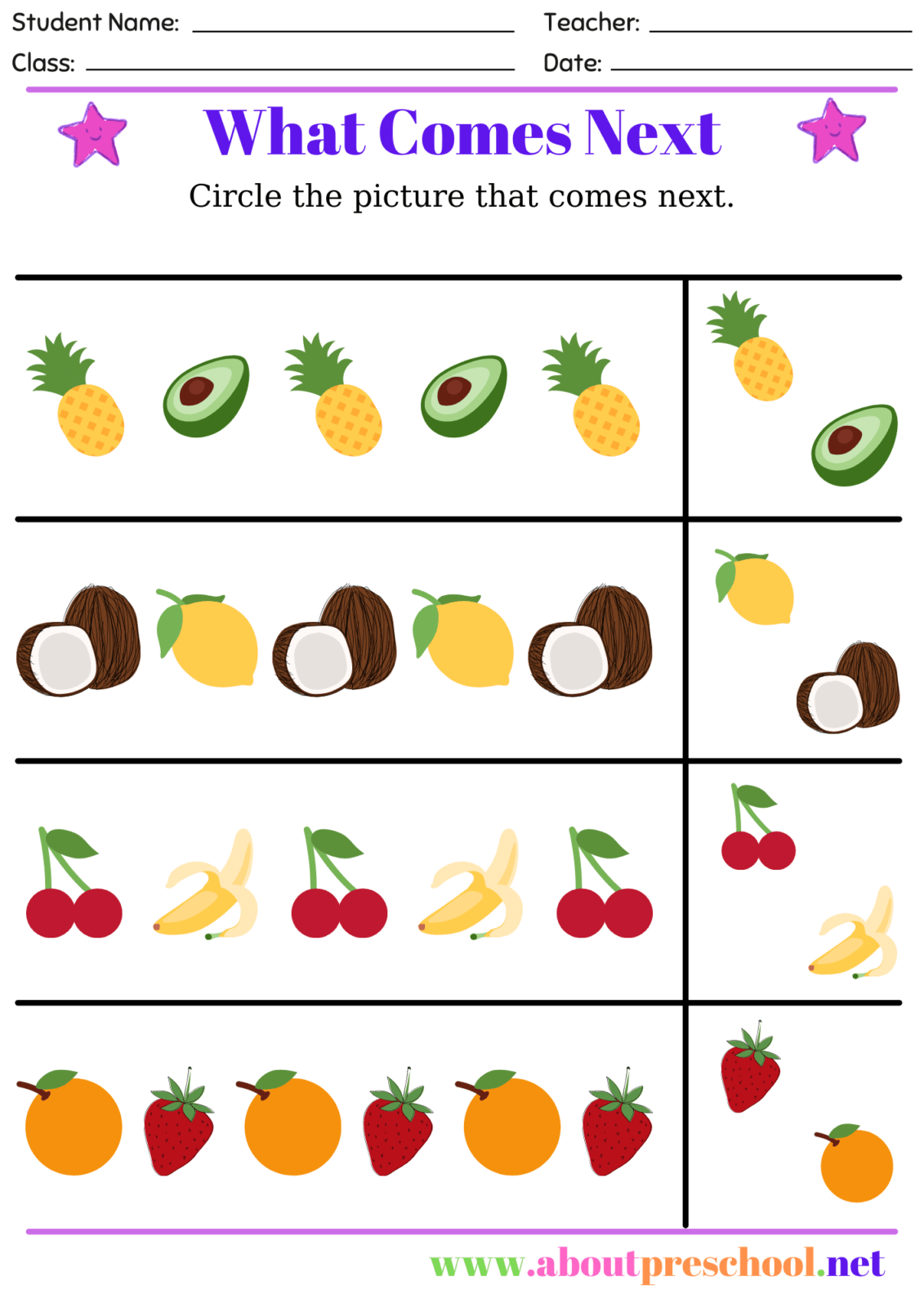 Preschool Pattern Worksheet 4 About Preschool