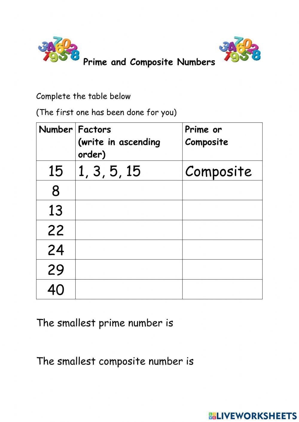 Prime And Composite Numbers Interactive Activity Live Worksheets 