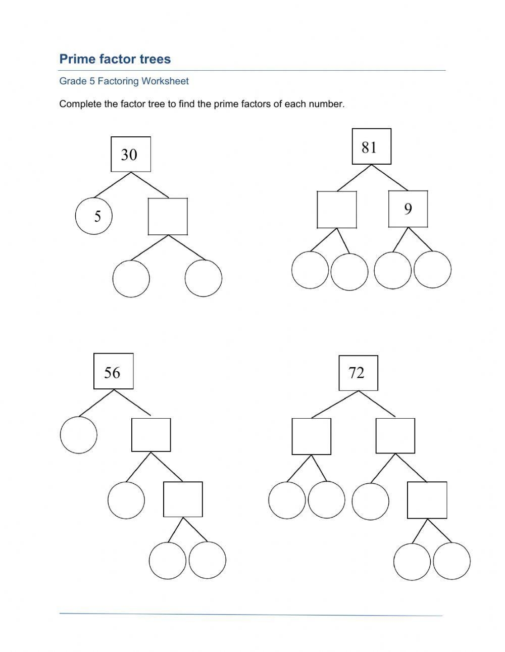 prime factorization worksheet