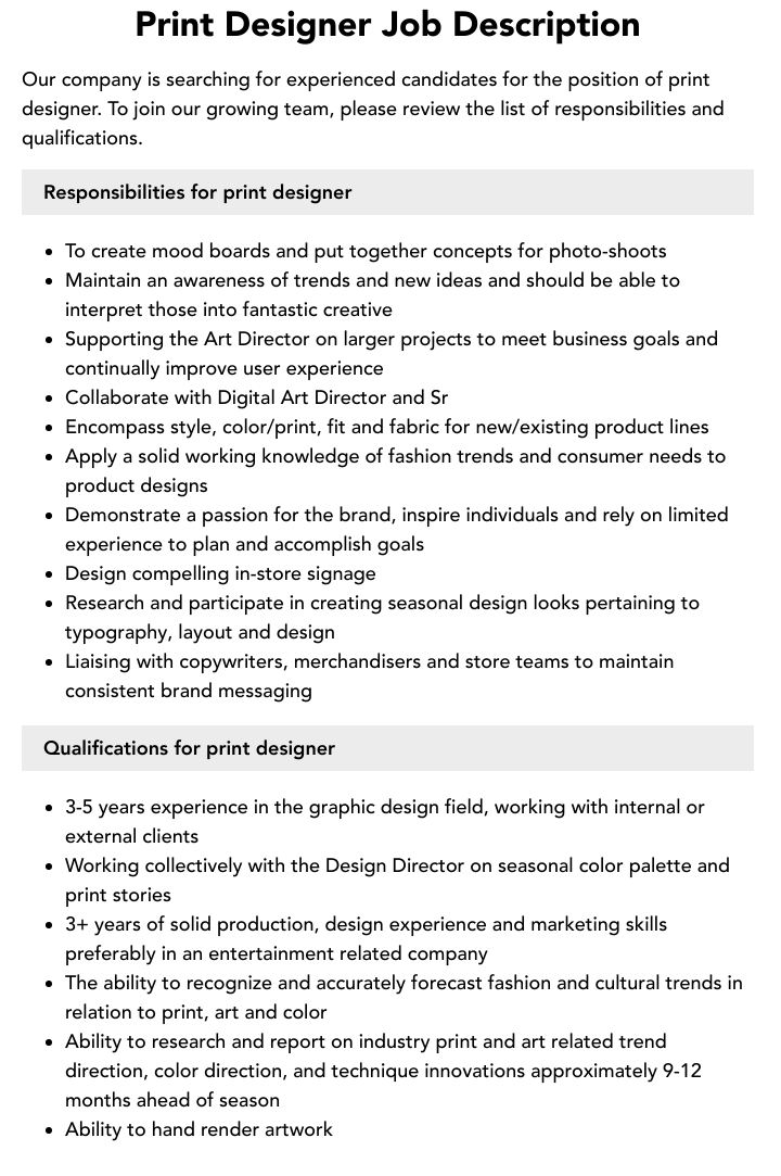 fashion print designer job description