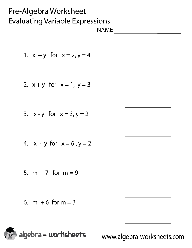 pre algebra worksheet