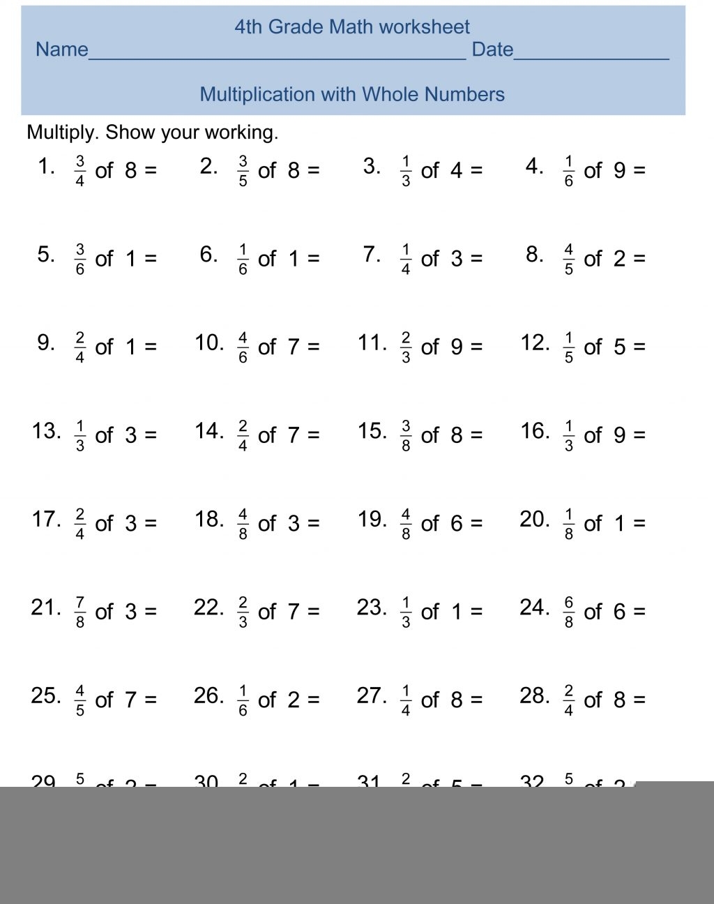 printable 4th grade math worksheets
