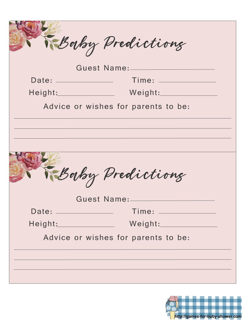 Printable Baby Prediction Cards Collection Store Www 