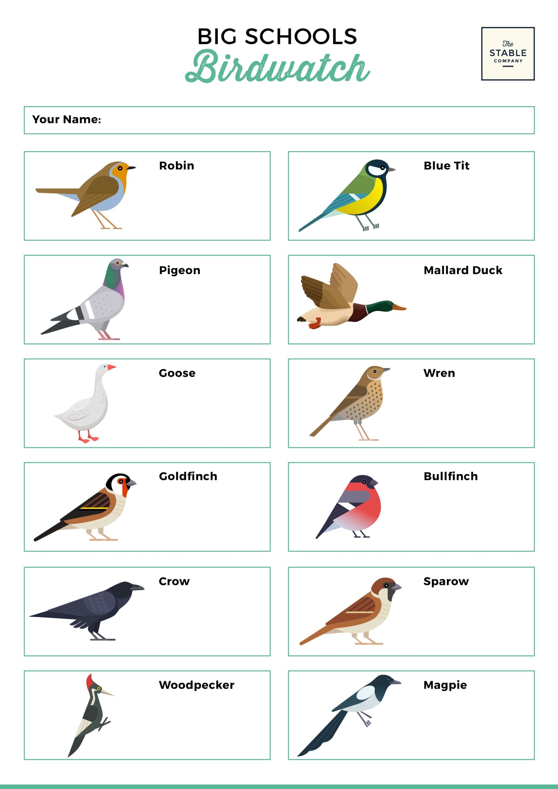 printable garden bird chart