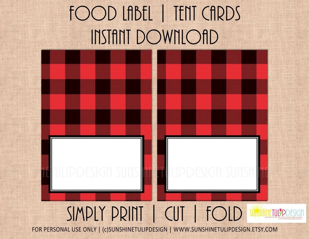 Printable Buffalo Plaid Food Label Tent Cards Christmas Holiday 