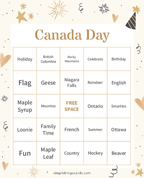 Printable Canada Day Bingo