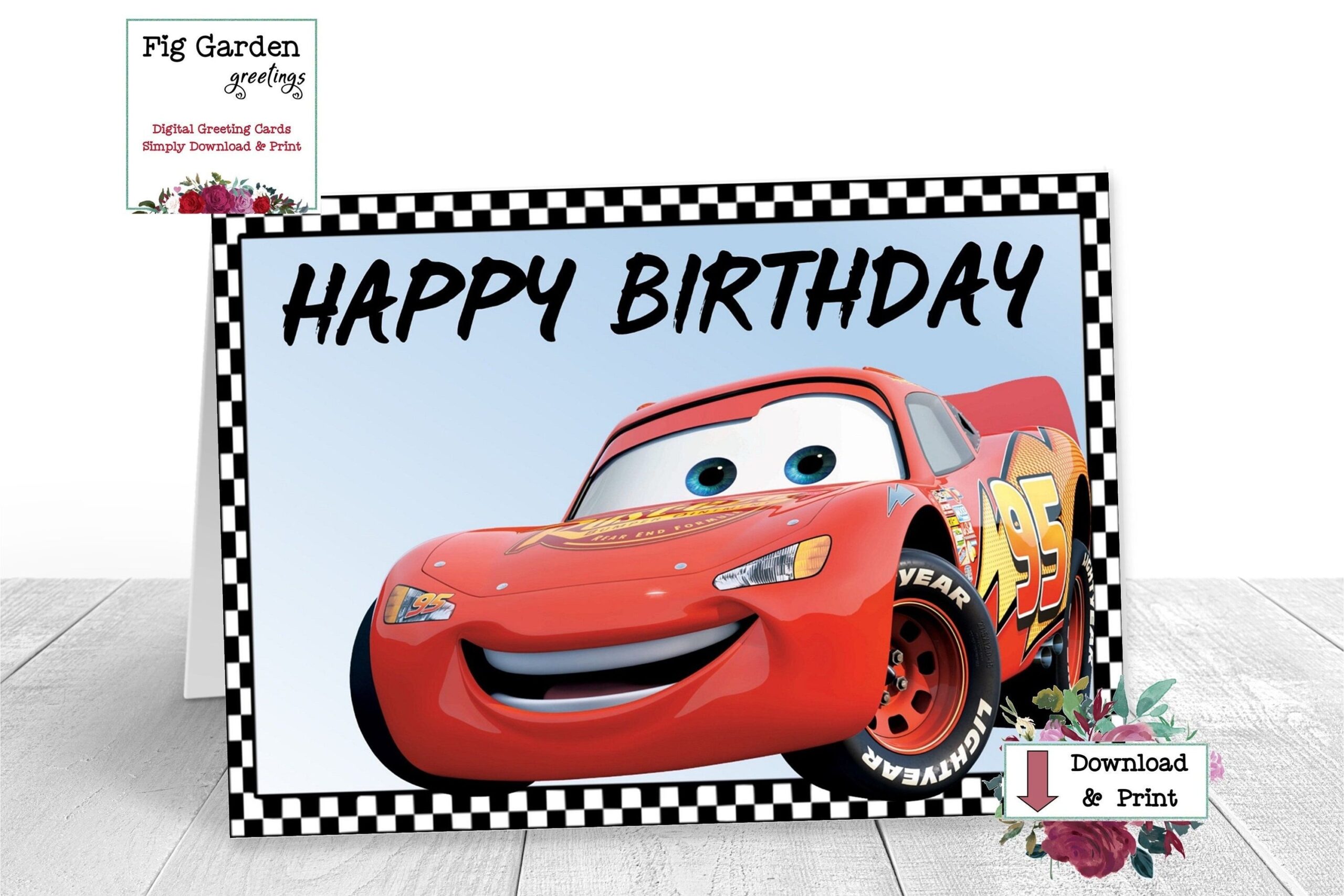 Printable CARS Birthday Card With Lightning McQueen Happy Birthday 